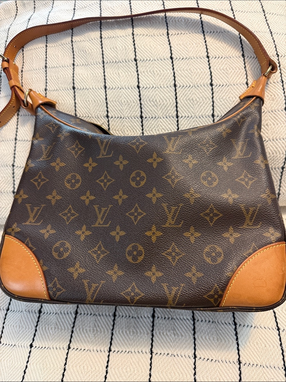 Louis Vuitton Brown Monogram Canvas Shoulder Bag with Tan Trim
